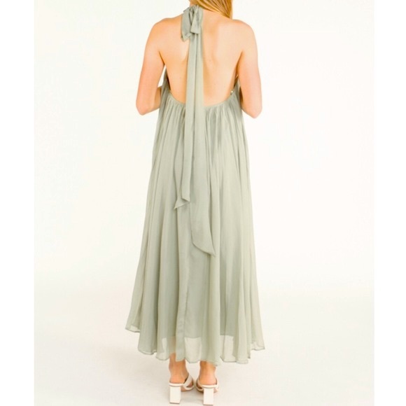 LEO&LIN Lavish Silk Chiffon Pleated Maxi Dress in Mint Green Colour. Brand New - Picture 6 of 9